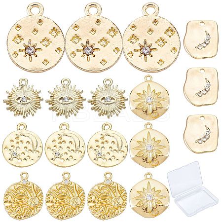 18Pcs 6 Style Brass Micro Pave Clear Cubic Zirconia Pendants & Alloy Rhinestone Pendants KK-SC0002-80-1