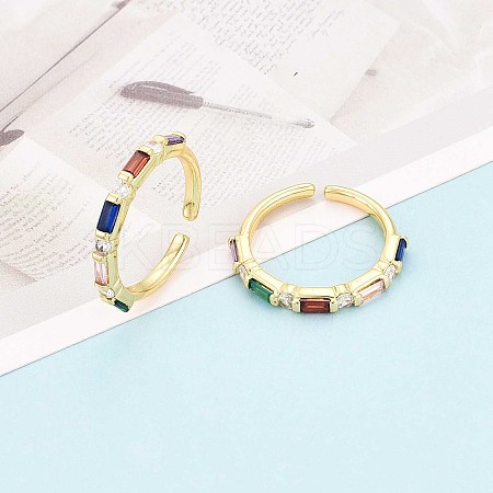 Brass Micro Pave Cubic Zirconia Cuff Rings for Women KK-T071-55G-1