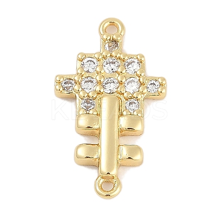 Brass Clear Cubic Zirconia Cross Connector Charms KK-Q028-33G-1