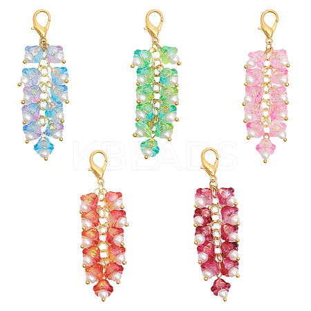 10Pcs 5 Colors Trumpet Flower Glass Pendant Decorations HJEW-CA0001-45-1