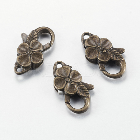 Flower Tibetan Style Alloy Lobster Claw Clasps X-PALLOY-S040-08AB-NF-1