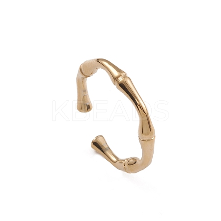Ion Plating(IP) 304 Stainless Steel Bamboo Joint Open Cuff Rings for Women X-RJEW-G285-09G-1