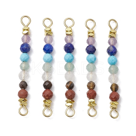 Natural & Synthetic Round Gemstone Faceted Round Beaded Chakra Connector Charms PALLOY-JF03456-1