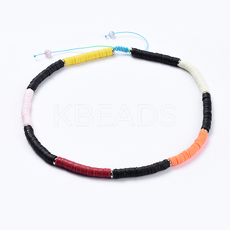 Handmade Polymer Clay Heishi Beads Braided Necklaces NJEW-JN02423-02-1