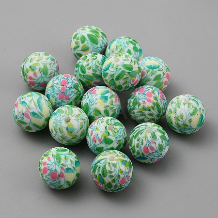 Round with Flower Food Grade Eco-Friendly Silicone Focal Beads SIL-TAC0004-20E-1