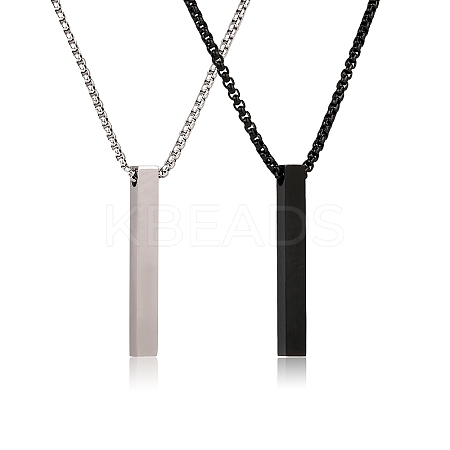 2Pcs 2 Color Stainless Steel Minimalist Rectangle Pendant Necklaces Set JN1123A-1