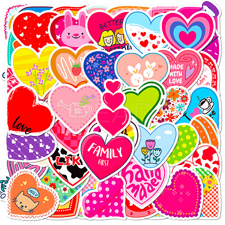 50Pcs Valentine's Day Waterproof Vinyl Heart Stickers Set PW-WG30645-01-1