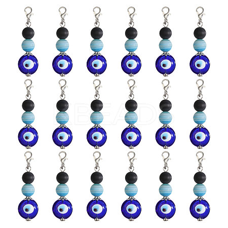 18Pcs Handmade Evil Eye Lampwork Bead & Natural Black Agate Pendant Decorations HJEW-CA00078-1