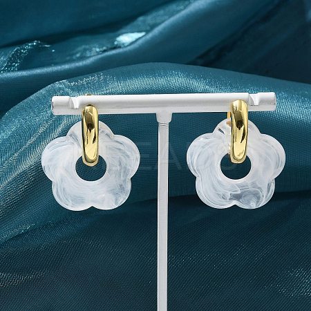 Brass Resin Flower Hoop Earrings for Women LS-EJEW-U038-01G-07-1