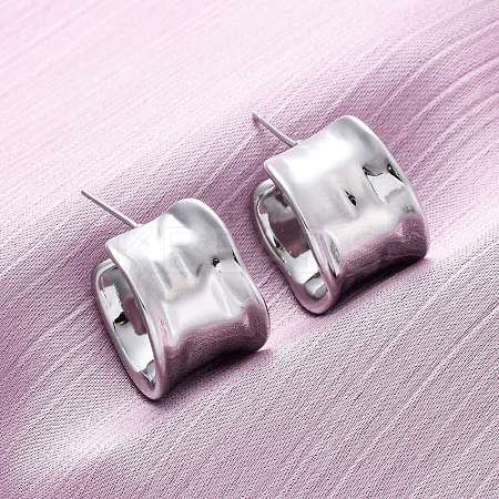 Brass C-Shaped Stud Earrings EJEW-R025-37P-1