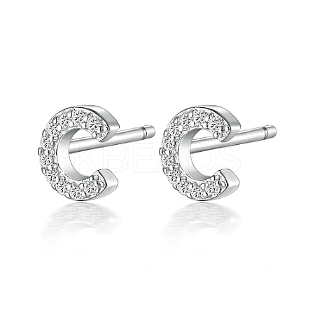 Rhodium Plated 925 Sterling Silver Initial Letter Stud Earrings HI8885-03-1