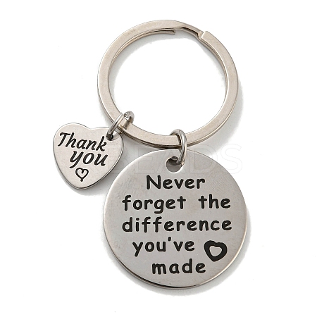 1Pc Teacher's Day Gift 201 Stainless Steel Word Thank You Keychains KEYC-FS0001-08-1