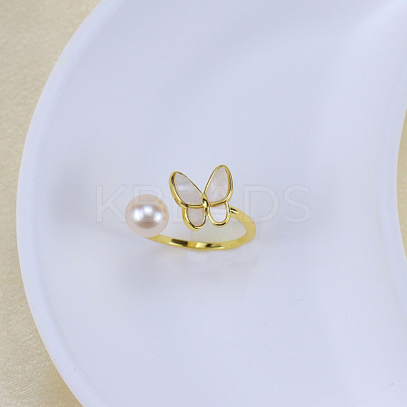 Natural Freshwater Pearl with Plastic & Alloy Cuff Rings WGACE42-10-1