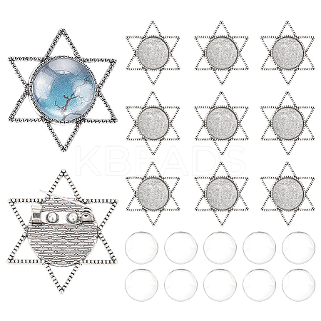 10Pcs Vintage Tibetan Style Alloy Star Brooch Cabochon Bezel Settings FIND-PH0027-51-1