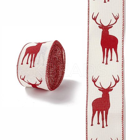 Christmas Theme Polyester Imitation Linen Wrapping Ribbon SRIB-P020-01A-1