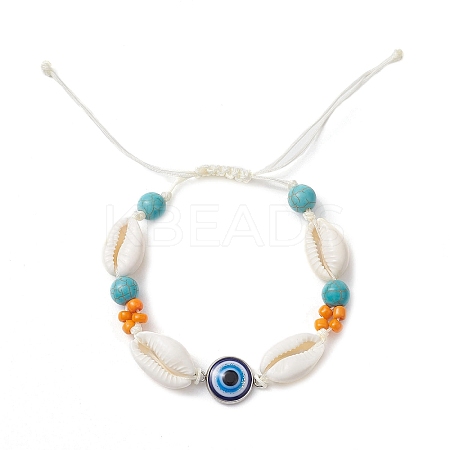 Summer Beach Shell & Synthetic Turquoise Braided Bead Bracelets BJEW-JB10373-1