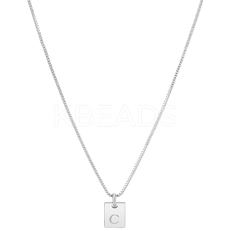 1Pc Stainless Steel Letter Rectangle Pendant Necklaces NJEW-LP0001-34C-P-1
