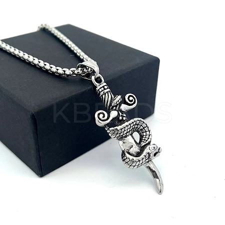 Vintage 304 Stainless Steel Snake Sword Shaped Pendant Punk Necklaces for Men LS-WD3410-1