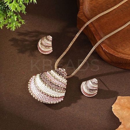 Shell Shape Alloy Enamel Pendant Necklaces & Stud Earrings Sets FS-WG5EB67-01-1