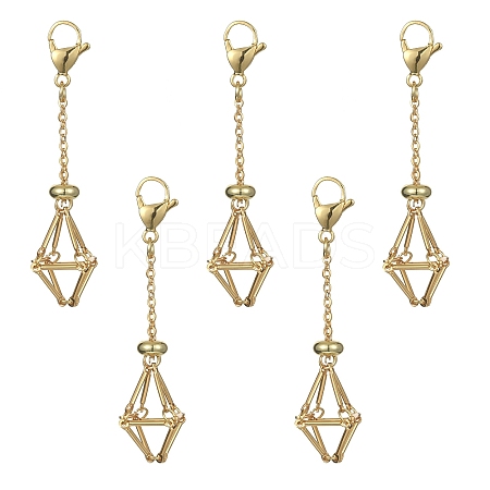 5Pcs Brass Braided Chain Pouch Empty Stone Holder Pendant Decorations HJEW-CJ0001-11G-1