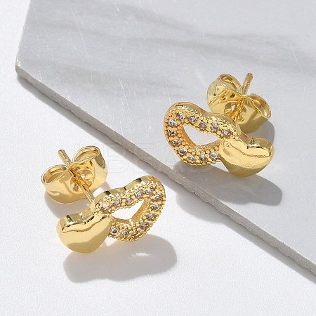 Valentine's Day Heart Brass Micro Pave Clear Cubic Zirconia Stud Earrings EJEW-D305-22G-03-1