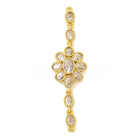 Brass Pave Clear Cubic Zirconia Flower Links Connector Charms KK-P277-50G-1