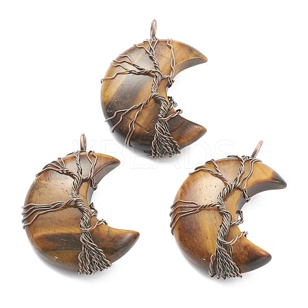 Natural Tiger Eye Tree of Life Wire Wrapped Pendants G-L520-E07-R-NF-1