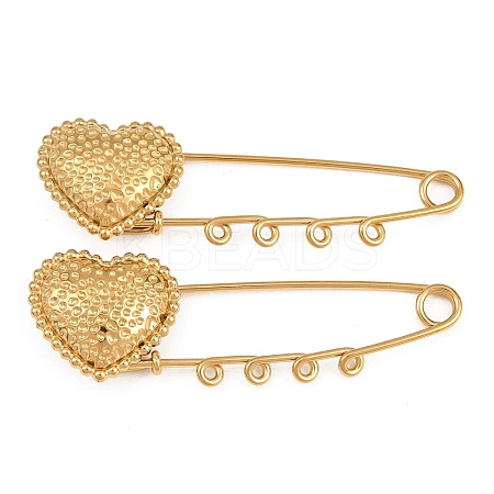 Hammered Heart 304 Stainless Steel Safety Pins Brooch Findings SA-CBA098D-15D-G04-1