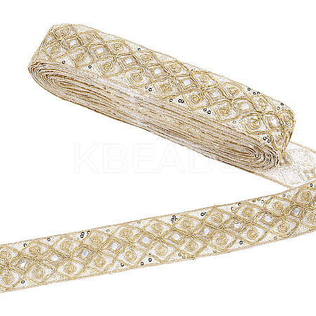 Ethnic Embroidered Polyester Sequins Trim Ribbon OCOR-WH0070-136D-1