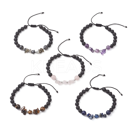 Natural Mixed Gemstone & Lava Rock Beads Braided Bead Bracelets for Women BJEW-JB12924-1