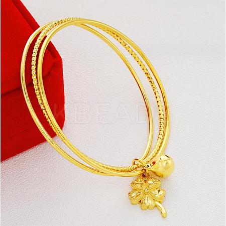 Brass Clover & Bell Charms Triple Loops Bangle JB765A-1