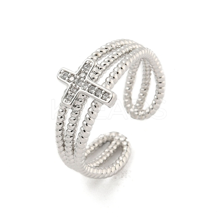 Brass Micro Pave Cubic Zirconia Open Cuff Rings RJEW-H225-04P-1