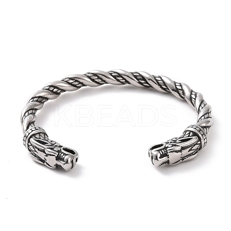 304 Stainless Steel Dragon Open Cuff Bangle for Men Women BJEW-M230-07AS-1