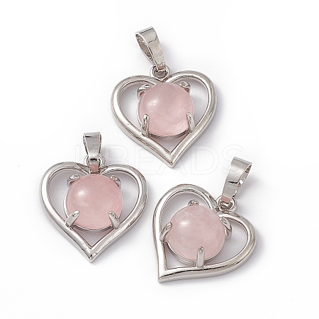 Natural Rose Quartz Pendants G-P484-04P-03-1