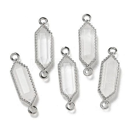 Natural Quartz Crystal Faceted Double Terminal Pointed Rock Crystal Hexagon Connector Charms G-G181-04P-01-1
