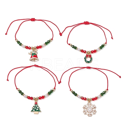 4Pcs 4 Style Christmas Theme Alloy Enamel Charm Bracelets Set BJEW-JB11087-1