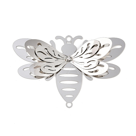 304 Stainless Steel Crystal Rhinestone 3D Insect Connector Charms STAS-H236-11C-P-1