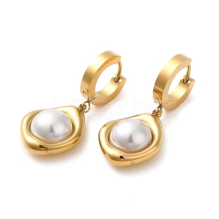 Ion Plating(IP) 304 Stainless Steel Teardrop Dangle Hoop Earrings with ABS Imitation Pearl Beaded STAS-D089-06G-1