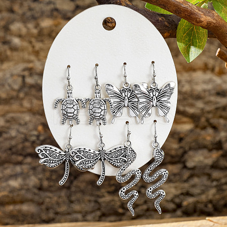 4 Pairs Zinc Alloy Dangle Earrings FS-WG0AE12-01-1