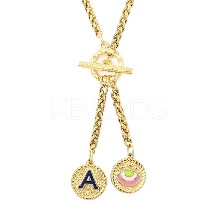 Ion Plating(IP) 304 Stainless Steel Blue Enamel Letter & Eye Pendant Wheat Chain Necklaces STAS-Z102-01G-A-1