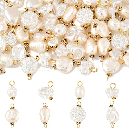 80Pcs 8 Styles ABS Plastic Imitation Pearl Pendants & Connector Charms PALLOY-YW00068-1