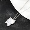 304 Stainless Steel Pave Natural White Shell Cute Cat Shaped Pendant Necklaces for Women NJEW-F339-01P-4