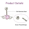 5Pcs 5 Styles Heart Teardrop 304 Stainless Steel Pearl Pink Cubic Zirconia Curved Barbell Belly Rings AJEW-CJ0001-58-3