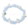 3Pcs Natural Rose Quartz & Dyed Aquamarine & Lepidolite Chip Beaded Stretch Bracelets for Women BJEW-JB12311-3