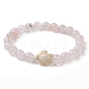 Natural Rose Quartz Round & Synthetic Turquoise Turtle Beaded Stretch Bracelet for Women BJEW-JB09700-02-1