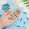 24Pcs 4 Colors Summer Beach Dyed Synthetic Turquoise Starfish & Natural Mixed Stone Faceted Round Beaded Connector Charms PALLOY-FH00160-3