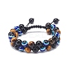 Natural Tiger Eye & Eyeless Obsidian & Resin Evil Eye Braided Bead Bracelet BJEW-JB08840-02-1