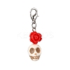Skull Synthetic Turquoise & Resin Rose Pendant Decorations HJEW-JM03998-2