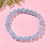 Natural Aquamarine Round Bead Stretch Bracelets for Men Women BJEW-U034-01C-04-2