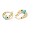 Synthetic Turquoise Round Beaded Hoop Earrings EJEW-A099-03G-03-3